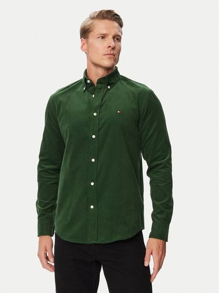 Tommy Hilfiger Koszula Solid MW0MW40486 Zielony ciemny Regular Fit. Zielone koszule Tommy Hilfiger, m, bez wzorów, z bawełny, bez kołnierzyka, bez ramiączek. Za 409.99 zł.