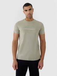 4F T-shirt regular z nadrukiem męski - khaki S. Brązowe t-shirty 4F, m, bez wzorów, z bawełny, bez kołnierzyka, bez ramiączek. W wyprzedaży za 39.99 zł.