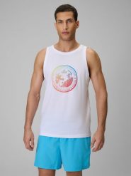 4F Koszulka bez rękawów regular z nadrukiem męska - biała XL. Białe bezrękawniki 4F, m, bez wzorów, z bawełny, bez kołnierzyka, bez ramiączek. Za 59.99 zł.