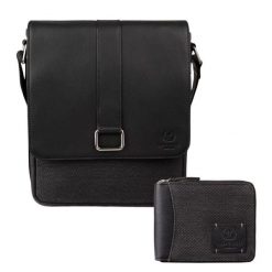 Portfel męski AY-07-BL i listonoszka męska skórzana AY-01-BL zestaw Paolo Peruzzi ZUP-137. Brązowe portfele bez wzorów, z bawełny. Za 199.99 zł.