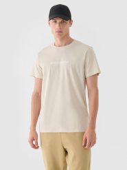 4F T-shirt regular z nadrukiem męski - beżowy M. Brązowe t-shirty 4F, m, bez wzorów, z bawełny, bez kołnierzyka, bez ramiączek. W wyprzedaży za 39.99 zł.