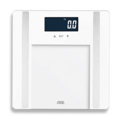 Waga łazienkowa z analizą masy ciała, do 180 kg, 30 x 30 cm, biała. Białe wagi łazienkowe ADE. Za 139.90 zł.