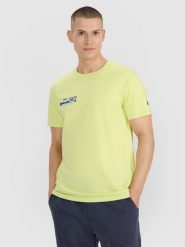 4F T-shirt regular z nadrukiem męski - zielony XXL. Zielone t-shirty 4F, m, bez wzorów, z bawełny, bez kołnierzyka, bez ramiączek. Za 49.99 zł.