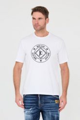 JUST CAVALLI Biały t-shirt Fiche. Białe t-shirty Just Cavalli, m, bez wzorów, bez kołnierzyka, bez ramiączek. W wyprzedaży za 269.99 zł.