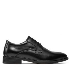 Półbuty Geox. Czarne eleganckie półbuty Geox, bez wzorów, bez obcasa, bez zapięcia. Za 309.99 zł.