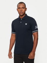 Guess Polo M4BP60 K7O64 Granatowy Slim Fit. Niebieskie koszulki polo Guess, m, z aplikacjami, z bawełny, bez kołnierzyka, bez ramiączek. Za 219.99 zł.