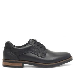Półbuty Rieker. Czarne eleganckie półbuty Rieker, bez wzorów, bez obcasa, bez zapięcia. Za 429.99 zł.