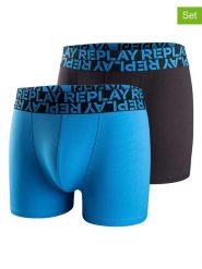 Replay Underwear Bokserki (2 pary) w kolorze czarnym i niebieskim rozmiar: M. Czarne bokserki Replay Underwear, m, bez wzorów. Za 43.99 zł.