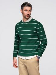 Casualowy sweter męski w poziome paski – zielony V4 - Rozmiar: L. Zielone swetry nierozpinane Ombre Clothing, l, z aplikacjami, z bawełny, bez kołnierzyka, bez ramiączek. W wyprzedaży za 79.99 zł.