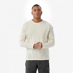 Koszulka męska trekkingowa z długim rękawem Merino Resist undyed. Białe bluzki z długim rękawem FORCLAZ, l, bez wzorów, z materiału, bez kołnierzyka, bez ramiączek. Za 199.99 zł.