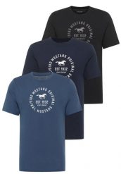 3 Pak Koszulek T-Shirt Mustang Style Alex Niebieski Granatowy Czarny 1017992. Czarne t-shirty Mustang, xl, bez wzorów, bez kołnierzyka, bez ramiączek. Za 149.99 zł.