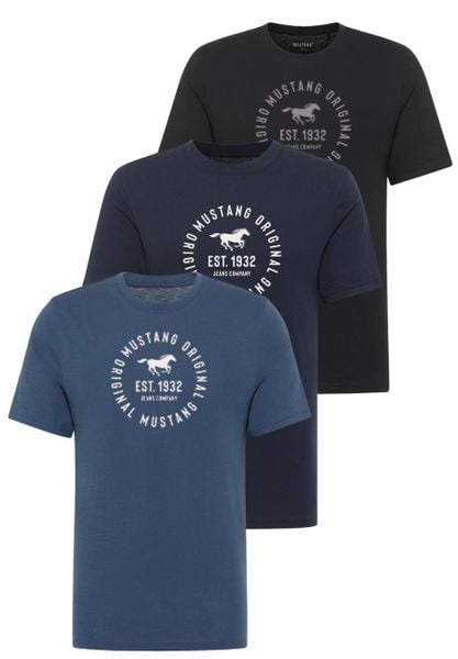 3 Pak Koszulek T-Shirt Mustang Style Alex Niebieski Granatowy Czarny 1017992. Czarne t-shirty Mustang, xl, bez wzorów, bez kołnierzyka, bez ramiączek. Za 149.99 zł.