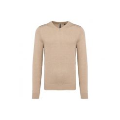 Sweter z dekoltem w kształcie litery V Kariban. Brązowe swetry nierozpinane KARIBAN, m, bez wzorów, bez kołnierzyka, bez ramiączek. Za 200.50 zł.