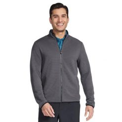 Bluza dresowa sportowa męska The Hoodless Hoodie Ottoman Jacket. Szare bluzy bez kaptura Skechers, m, bez wzorów, z dresówki, bez kaptura. Za 219.99 zł.