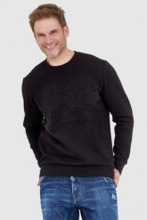 LA MARTINA Czarna bluza męska z tłoczonym logo. Czarne bluzy La Martina, l, bez wzorów, bez kaptura. W wyprzedaży za 299.99 zł.
