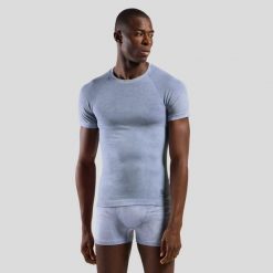 Koszulka męska Odlo PERFORMANCE LIGHT - RAIN DYE BL TOP crew neck s/s. Niebieskie bielizna termoaktywna ODLO, m, bez wzorów, z elastanu, bez ramiączek, do biegania. Za 259.99 zł.