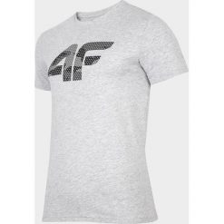 T-shirt męski TSM077 - chłodny jasny szary melanż. Szare t-shirty 4F, m, bez wzorów, bez kołnierzyka, bez ramiączek. W wyprzedaży za 49.99 zł.