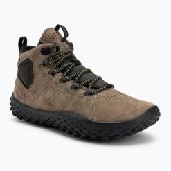 Buty barefoot męskie Merrell Wrapt Mid WP. Zielone buty turystyczne Merrell, bez wzorów, bez zapięcia, trekkingowe. Za 529.99 zł.
