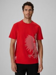 4F Koszulka kibica męska - czerwona XS. Czerwone t-shirty 4F, m, bez wzorów, z dzianiny, bez kołnierzyka, bez ramiączek. Za 79.99 zł.