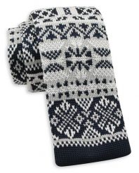 Granatowo-Biały Dziergany, Męski Krawat Knit, 5,5 cm -Alties- Świąteczny, Wzór Norweski, Gwiazdki. Niebieskie krawaty i muchy Alties, bez wzorów, z dzianiny. Za 55.00 zł.