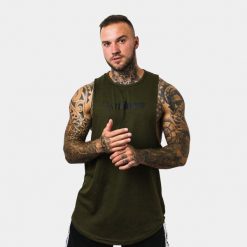 Podkoszulek męski fitness luźny zielony Cut Off. Zielone podkoszulki GYMBEAM, m, bez wzorów, z bawełny, bez ramiączek. Za 50.90 zł.