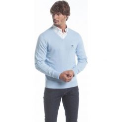 Polo Club C.H.A sweter męski M jasnoniebieski. Niebieskie swetry nierozpinane Polo Club C.H..A, m, bez wzorów, bez kołnierzyka, bez ramiączek. W wyprzedaży za 199.00 zł.