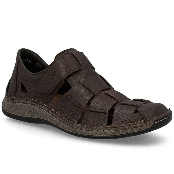 Skórzane półbuty męskie ażurowe brązowe Rieker 05281-25. Brązowe eleganckie półbuty Rieker, w ażurowe wzory, ze skóry, bez obcasa, bez zapięcia. Za 369.00 zł.