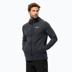 Bluza polarowa męska Jack Wolfskin Kolbenberg Hooded Fz. Czarne bluzy z kapturem Jack Wolfskin, m, bez wzorów, z elastanu, z kapturem. Za 579.99 zł.