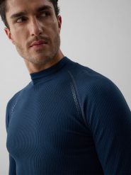 4F Longsleeve do biegania ze strukturalnej dzianiny męski - denim L/XL. Niebieskie bluzki z długim rękawem 4F, l, bez wzorów, z denimu, bez kołnierzyka, bez ramiączek. Za 149.99 zł.