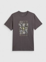 4F T-shirt regular z nadrukiem męski - szary L. Szare t-shirty 4F, l, bez wzorów, z dzianiny, bez kołnierzyka, bez ramiączek. Za 59.99 zł.