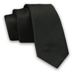 Męski Krawat ŚLEDŹ (Wąski) w Delikatny Prążek -5cm- Angelo di Monti, Czarny. Czarne krawaty i muchy Angelo di Monti, bez wzorów. Za 45.00 zł.