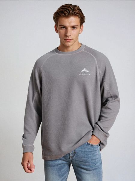 Prążkowana bluza crewneck - szary. Szare bluzy bez kaptura Sinsay, l, bez wzorów, prążkowane, bez kaptura. W wyprzedaży za 22.99 zł.