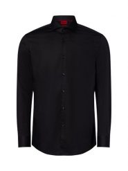 HUGO Koszula łatwa w prasowaniu Mężczyźni Slim Fit Bawełna czarny, 40. Czarne koszule Hugo, m, bez wzorów, z bawełny, bez kołnierzyka, bez ramiączek. Za 279.95 zł.