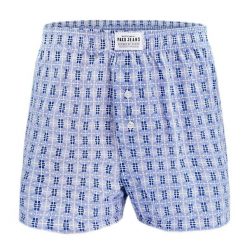 Bokserki Luźne, Majtki z Rozporkiem na Guziki, Męskie - Pako Jeans - Niebieskie, Wzór. Niebieskie bokserki Pako Jeans, l, bez wzorów, z bawełny. Za 33.00 zł.