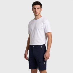 Spodenki trekkingowe męskie Banco. Niebieskie krótkie spodenki sportowe Aulp, m, bez wzorów, z elastanu. Za 199.99 zł.