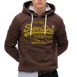Bluza z kapturem Superdry Vintage Logo Ton sur Ton. Brązowe bluzy z kapturem Superdry, l, bez wzorów, z bawełny, z kapturem. Za 377.70 zł.