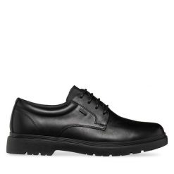 Półbuty Geox. Czarne eleganckie półbuty Geox, bez wzorów, bez obcasa, bez zapięcia. Za 679.99 zł.