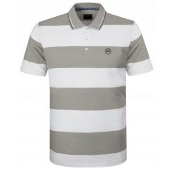 Koszulka Polo - Męska - Pako Jeans - Biało-Beżowe Pasy. Białe koszulki polo Pako Jeans, l, bez wzorów, z bawełny, bez kołnierzyka, bez ramiączek. Za 135.00 zł.