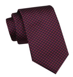 Elegancki Krawat Męski - Alties - Granatowy w Czerwone Grochy. Czerwone krawaty i muchy Alties, bez wzorów, z tkaniny. Za 49.00 zł.