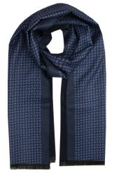 Elegancki Szalik Bawełniany - Alties - Granatowy w Drobny Wzór. Niebieskie szaliki Alties, bez wzorów, z bawełny. Za 99.00 zł.