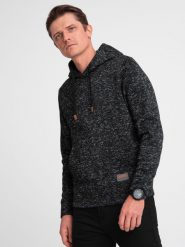 Bluza męska nierozpinana kangurka z kapturem - grafitowy melanż V2 - Rozmiar: L. Szare bluzy z kapturem Ombre Clothing, l, bez wzorów, z poliesteru, z kapturem. Za 119.99 zł.
