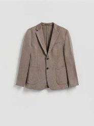 Marynarka slim fit z dodatkiem wiskozy - brązowy. Brązowe marynarki Reserved, l, bez wzorów, z dzianiny. Za 199.99 zł.