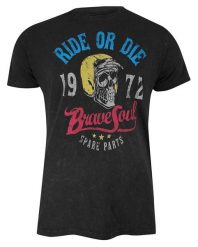 T-Shirt (Koszulka) Czarny z Nadrukiem, Czaszka w Kasku, Okrągły Dekolt, Krótki Rękaw -BRAVE SOUL. Czarne bluzki z długim rękawem Brave Soul, m, bez wzorów, z bawełny, bez kołnierzyka, bez ramiączek. Za 69.00 zł.