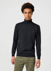 MĘSKI GOLF WRANGLER TURTLENECK BLACK 112356772. Czarne golfy Wrangler, m, bez wzorów, bez ramiączek. Za 129.99 zł.