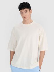 4F T-shirt oversize gładki męski - biały XXL. Białe t-shirty 4F, m, bez wzorów, z bawełny, bez kołnierzyka, bez ramiączek. W wyprzedaży za 39.99 zł.