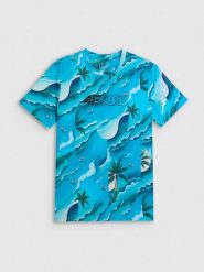 4F T-shirt regular z nadrukiem męski - niebieski XL. Niebieskie t-shirty 4F, m, bez wzorów, z bawełny, bez kołnierzyka, bez ramiączek. Za 89.99 zł.
