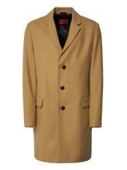 HUGO Płaszcz wełniany 50569210 Beżowy Slim Fit. Brązowe płaszcze Hugo, na zimę, m, bez wzorów, z wełny, bez kaptura. Za 1,549.00 zł.