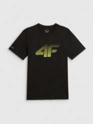 4F T-shirt regular z nadrukiem męski - czarny M. Czarne t-shirty 4F, m, bez wzorów, z bawełny, bez kołnierzyka, bez ramiączek. Za 69.99 zł.