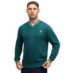 Męski sweter golfowy z dzianiny z dekoltem w serek Siroko Hagen Teal. Zielone golfy SIROKO, m, bez wzorów, z dzianiny, bez ramiączek. Za 211.00 zł.