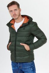 BLAUER Zielona puchowa kurtka męska z kapturem. Zielone kurtki Blauer USA, m, bez wzorów, z puchu, z kapturem. W wyprzedaży za 819.99 zł.